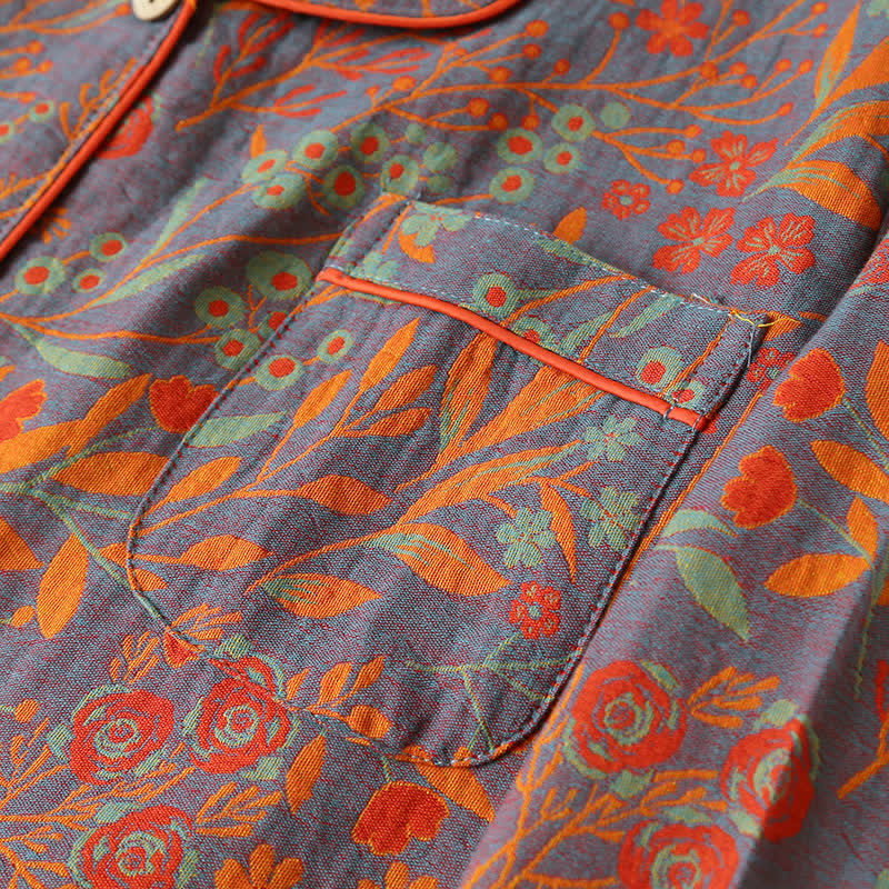 Set di Loungewear in Cotone con Collo a Foglia Vintage