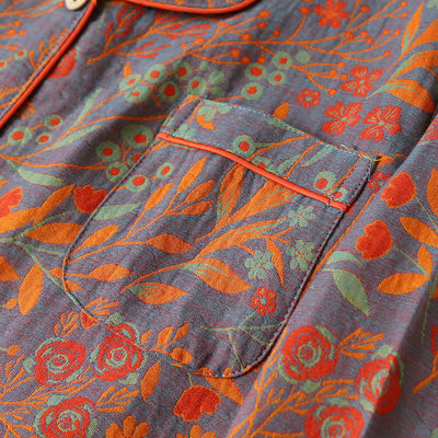 Set di Loungewear in Cotone con Collo a Foglia Vintage