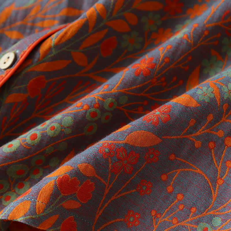 Set di Loungewear in Cotone con Collo a Foglia Vintage