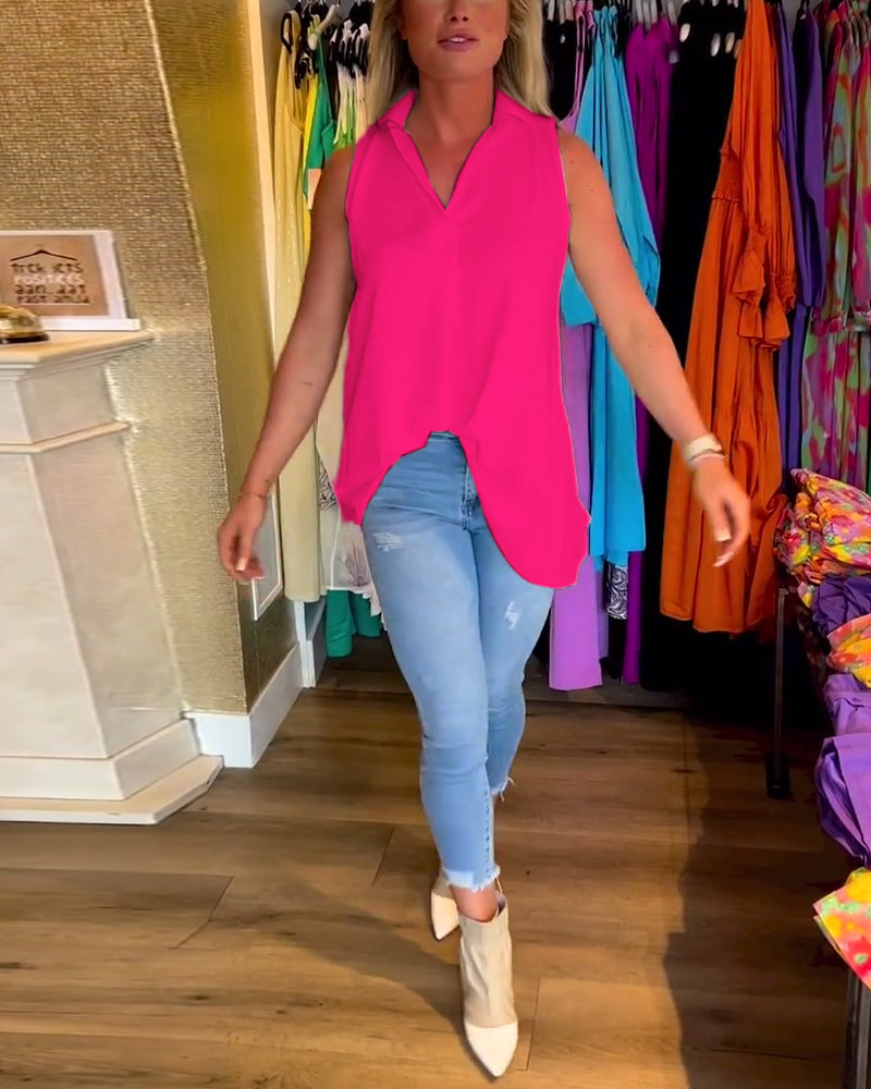 Laluna® | Top senza maniche con volant e colletto a revers