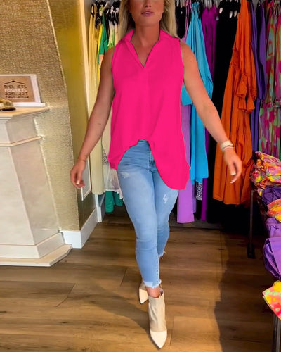 Laluna® | Top senza maniche con volant e colletto a revers