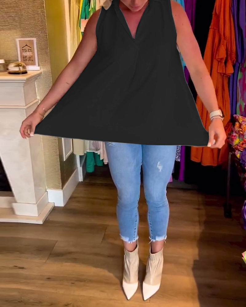 Laluna® | Top senza maniche con volant e colletto a revers