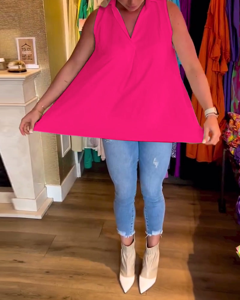 Laluna® | Top senza maniche con volant e colletto a revers