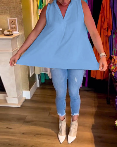 Laluna® | Top senza maniche con volant e colletto a revers