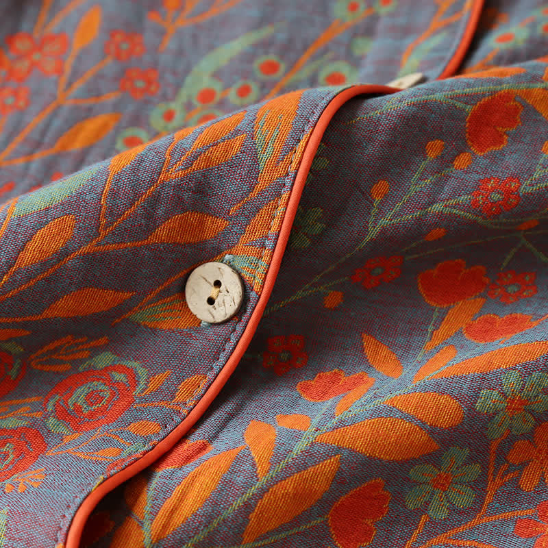 Set di Loungewear in Cotone con Collo a Foglia Vintage