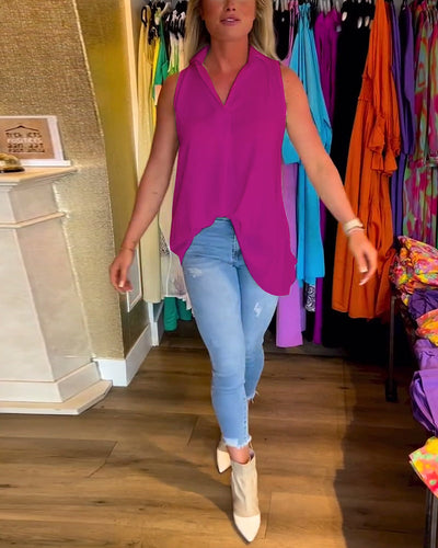 Laluna® | Top senza maniche con volant e colletto a revers