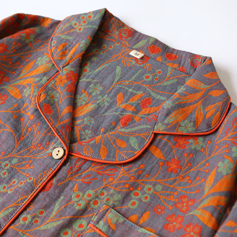 Set di Loungewear in Cotone con Collo a Foglia Vintage