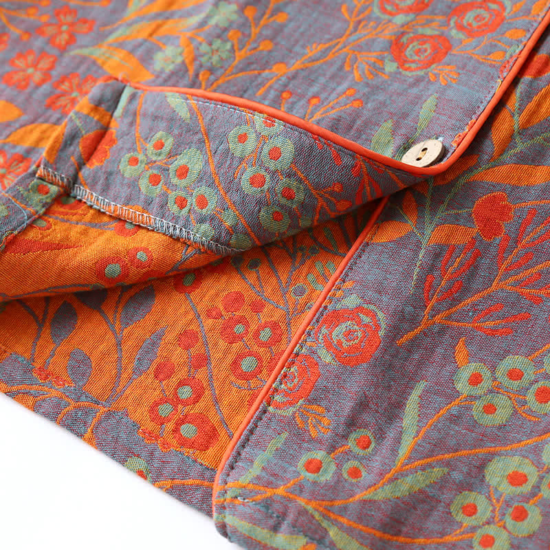 Set di Loungewear in Cotone con Collo a Foglia Vintage