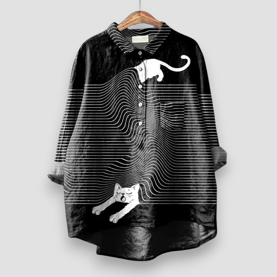 Kathrin | Blusa leggera con motivo di cane in materiale premium